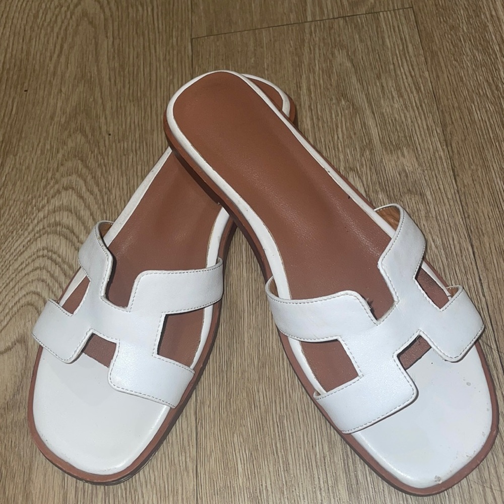White “H” sandals